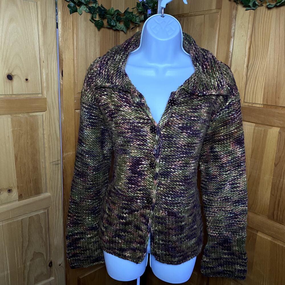 Goblincore Cottage Chic 100%‎ Wool Twee Multicolor Heavy Knit Cardigan